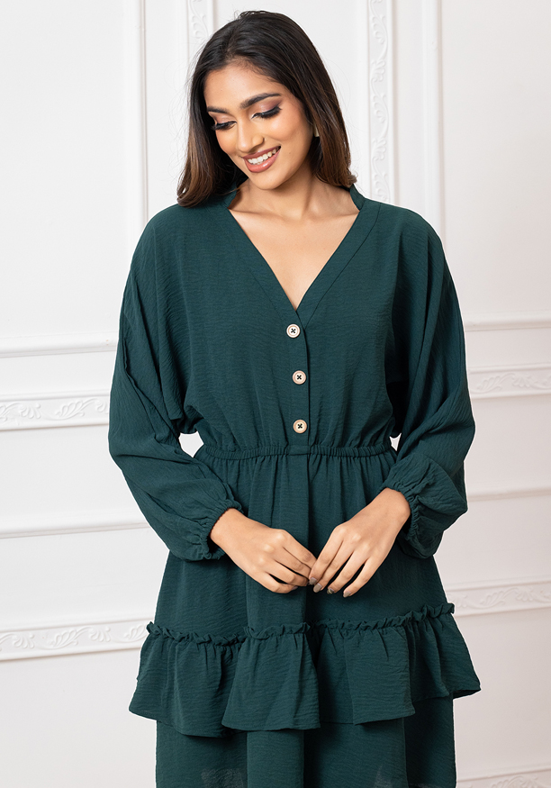 DARK GREEN AMY BALLOON SLEEVE DRESS